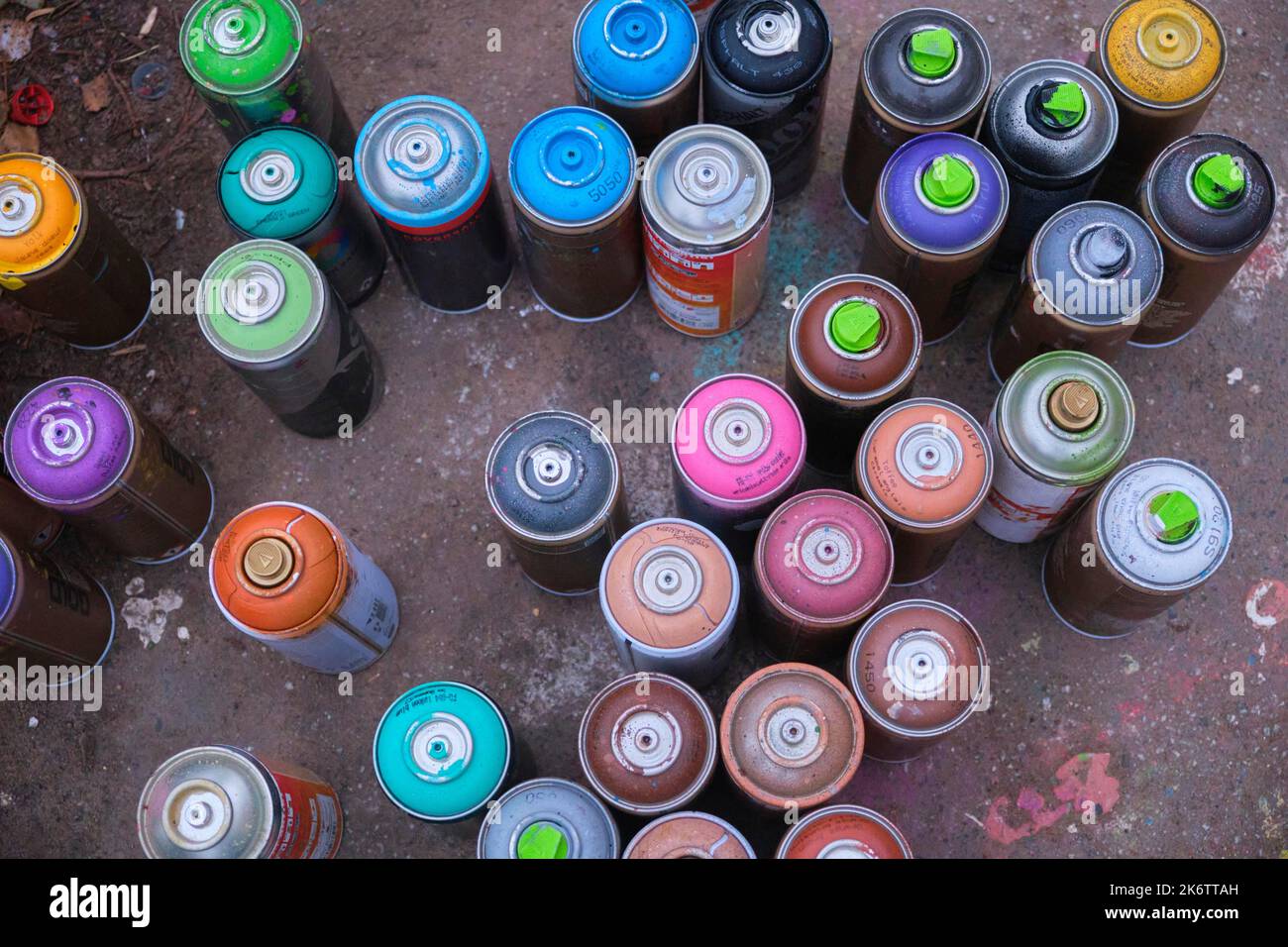 Germany, Berlin, 13. 12. 2020, graffiti wall, spray cans Stock Photo