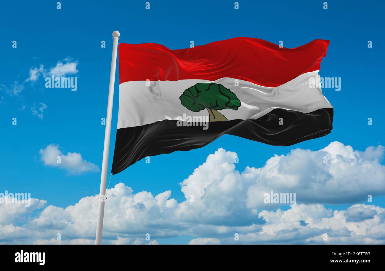 Flag Of Cushitic Peoples Oromo People At Cloudy Sky Background 