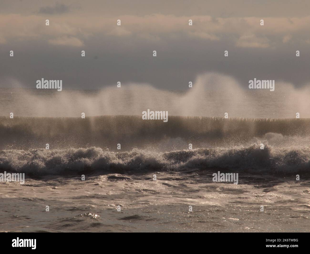 Storm tossed waves crashing against the coast of New Jersey with the