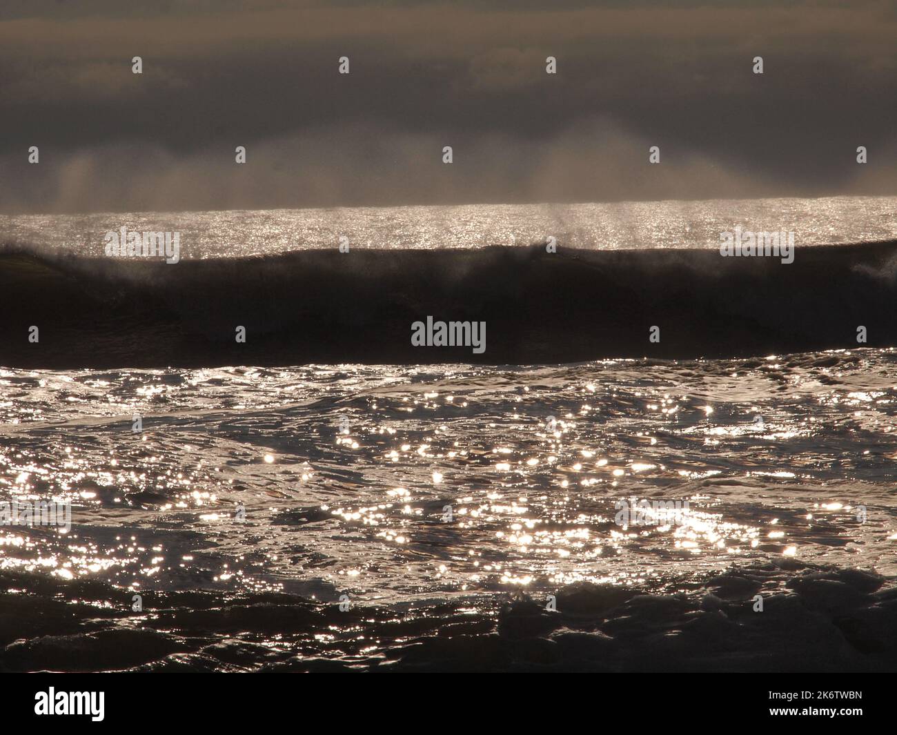 Storm tossed waves crashing against the coast of New Jersey with the