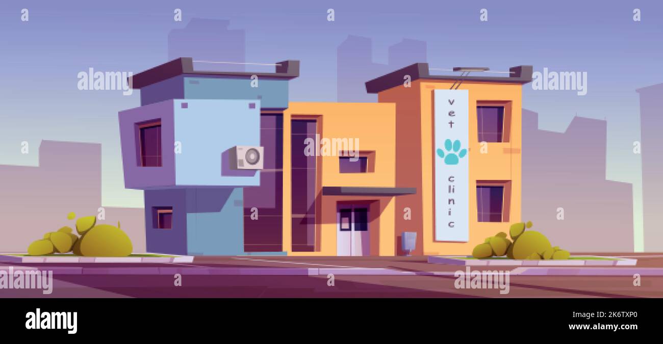 Vet clinic building facade, veterinarian animal hospital office modern exterior. City