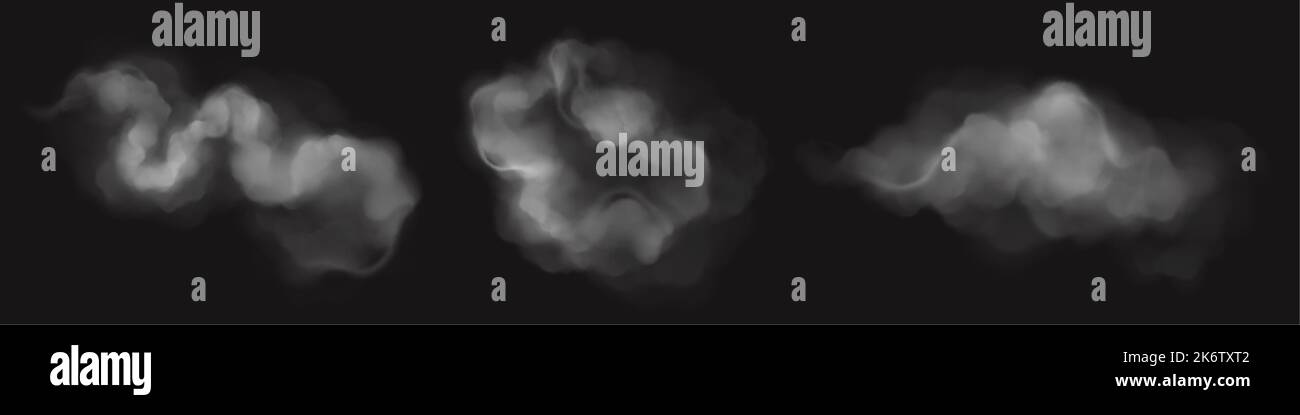 White steam, fog or smoke clouds. Flows and splash of dust, mist or ...