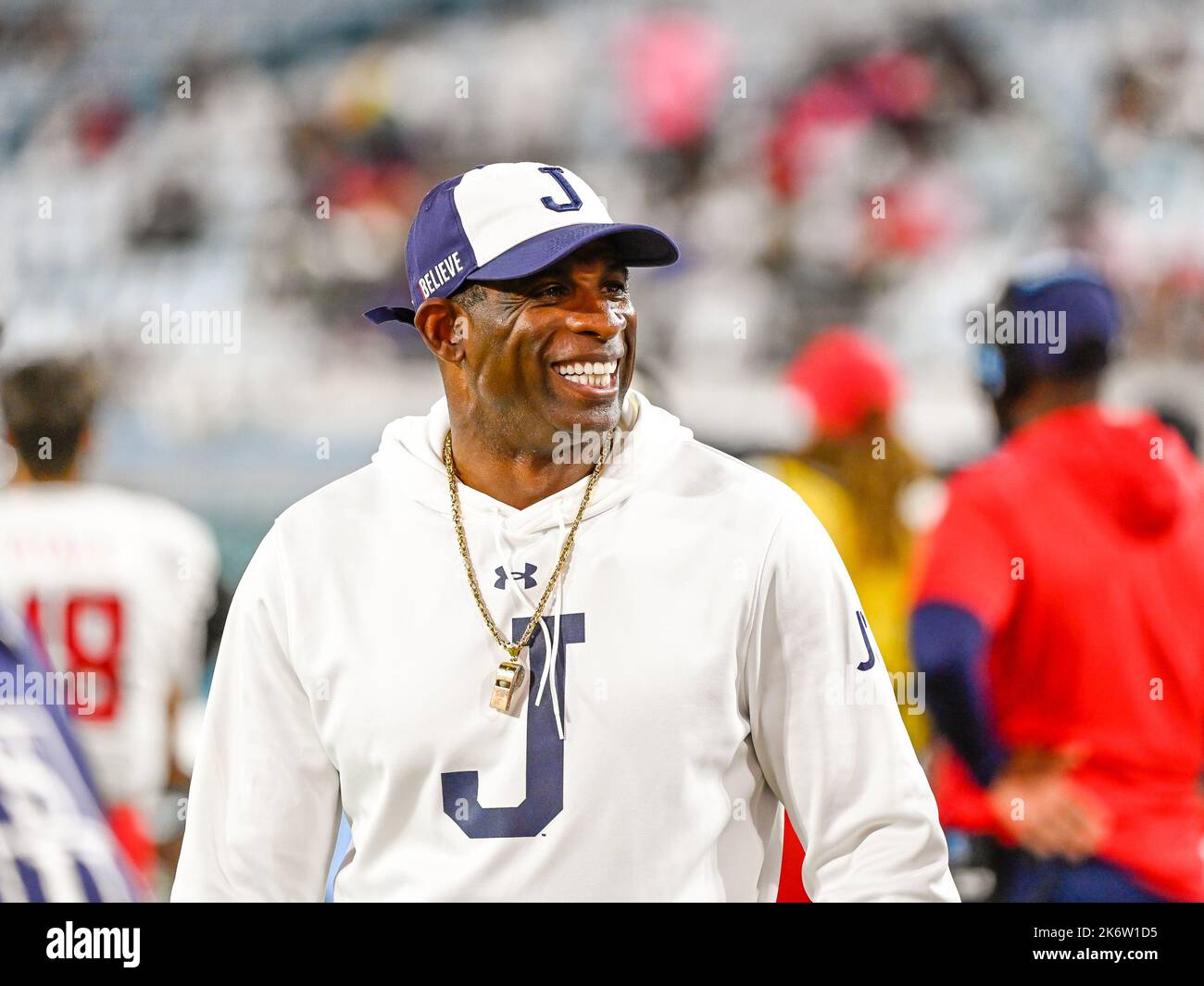 October 15, 2022 - Jacksonville, FL, : Jackson State Tigers head coach  Deion Sanders during 2nd half NCAA football game between Jackson State  Tigers and Bethune Cookman Wildcats. JSU defeated BCU 48-8