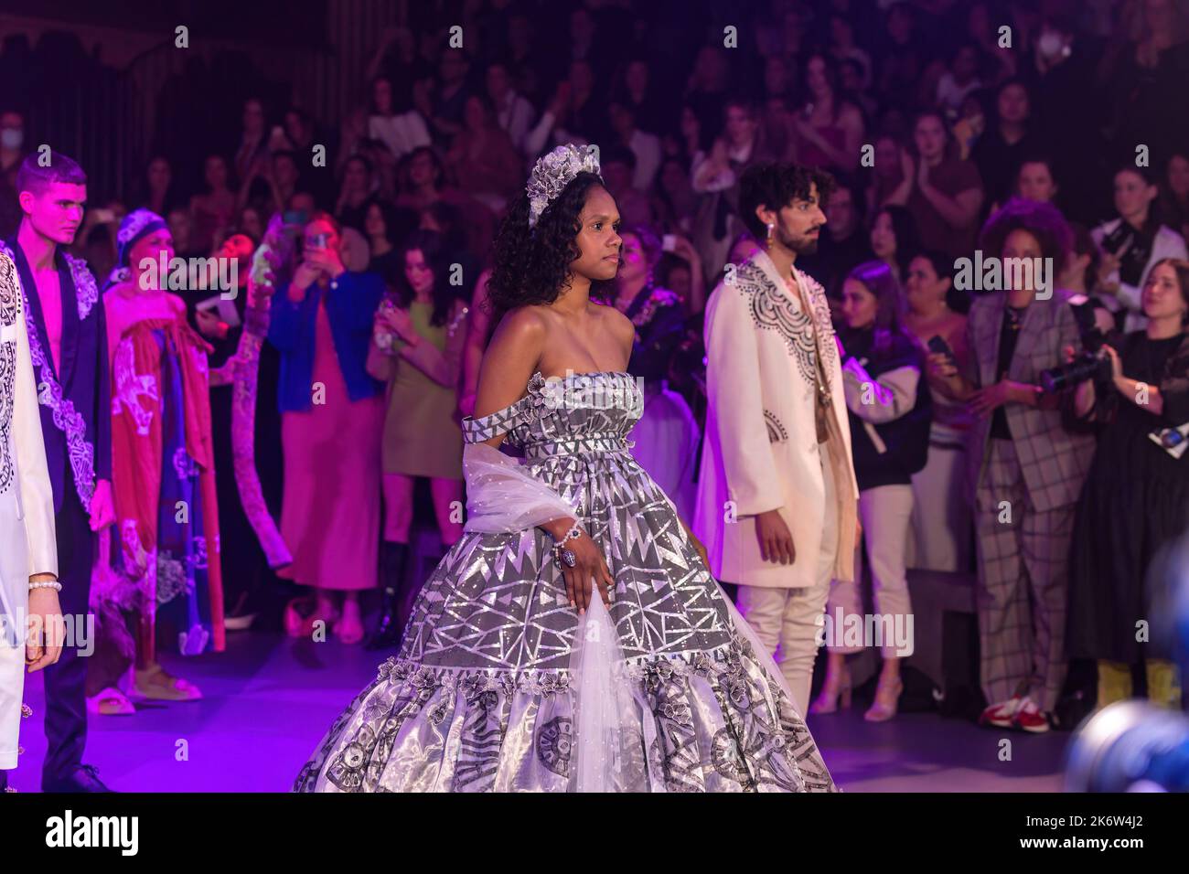 Melbourne, Australia. 15th Oct, 2022. A model dressed in a design by