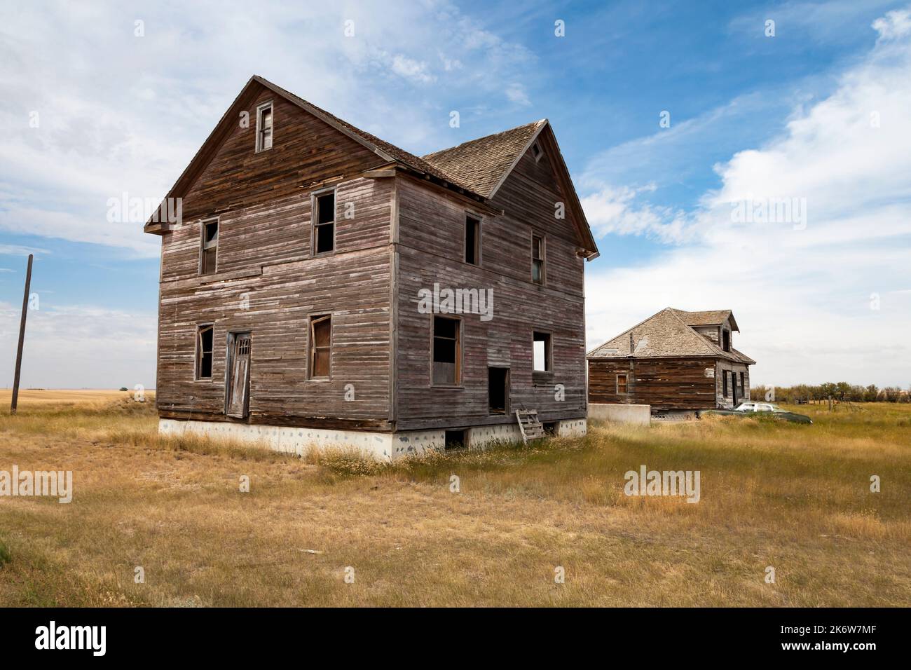 Abandoned buildings in the Saskatchewan ghost town of Robsart. Stock Photo