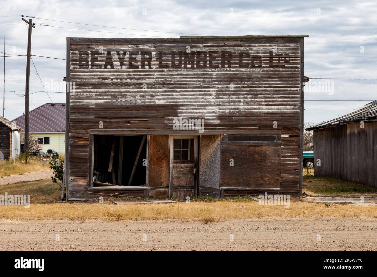 The abandoned Beaver Lumber Co. store in Robsart, Saskatchewan. Stock Photo