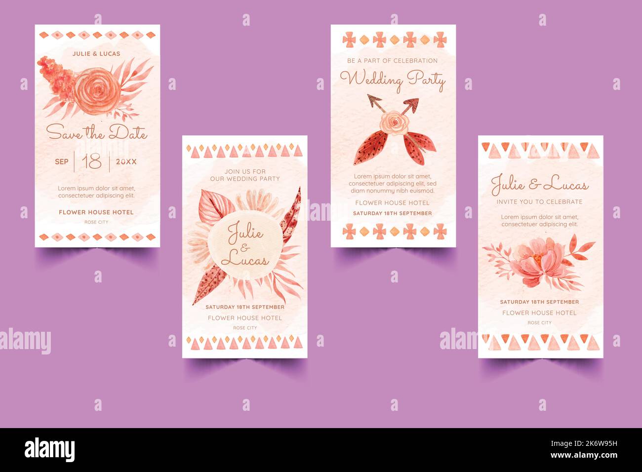 watercolor boho covers set collection vector design illustration Stock Vector