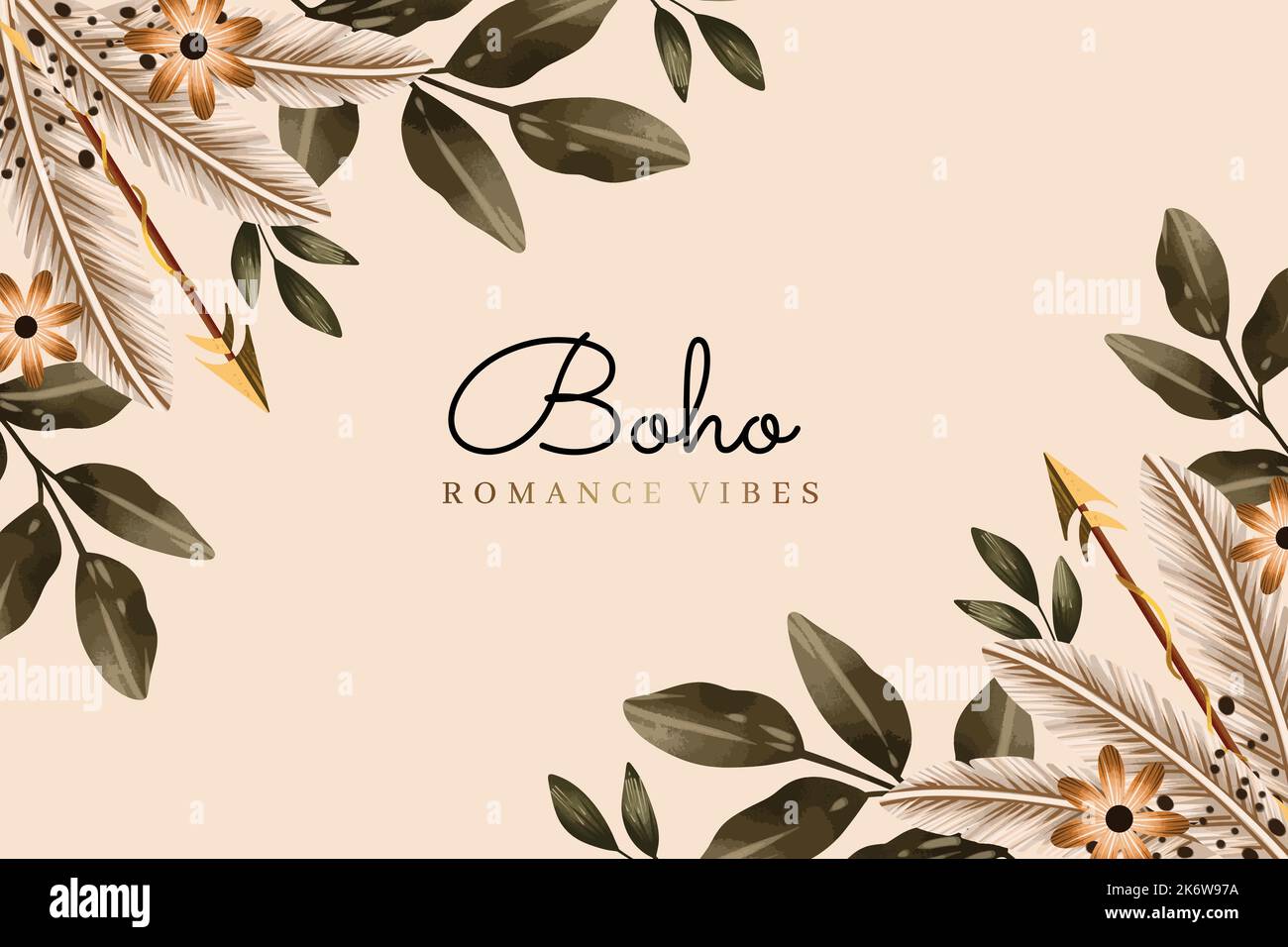 watercolor boho background with flowers leaves vector design illustration Stock Vector