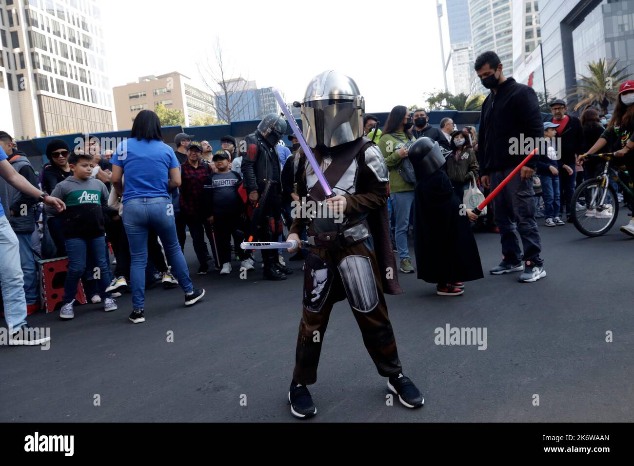 Mexico City, Mexico. 13th Oct, 2022. Darth Vader, Palpatine, Stormtrooper among other members of the Galactic Empire of Star Wars parade before thousands of fans on the Paseo de la Reforma avenue in Mexico City. on October 13, 2022 in Mexico City, Mexico. (Credit Image: © Luis Barron/eyepix via ZUMA Press Wire) Credit: ZUMA Press, Inc./Alamy Live News Stock Photo