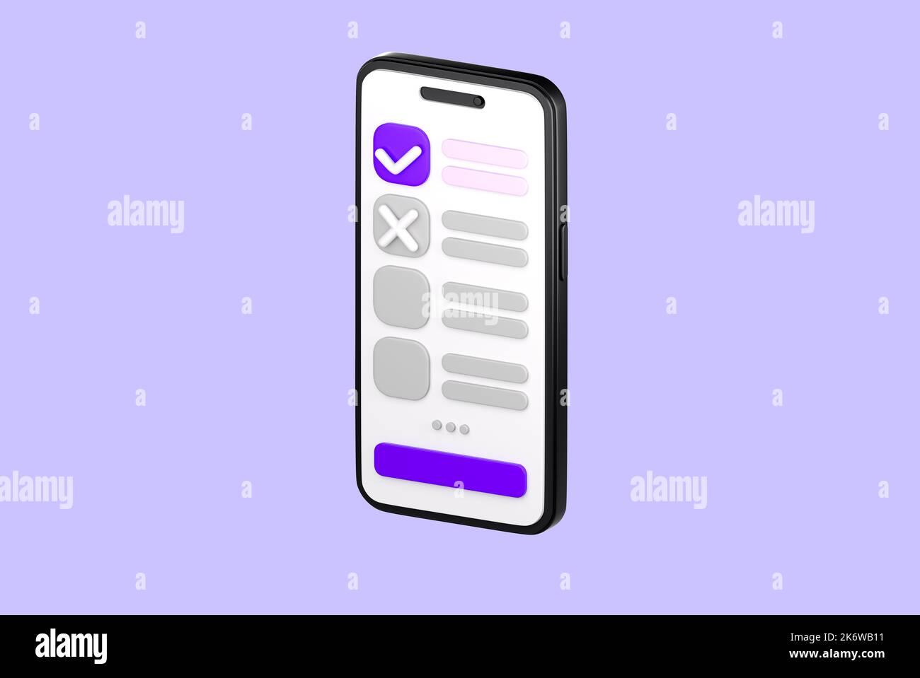 3d smartphone with checklist on the screen. Todo or tasks list, vote ...