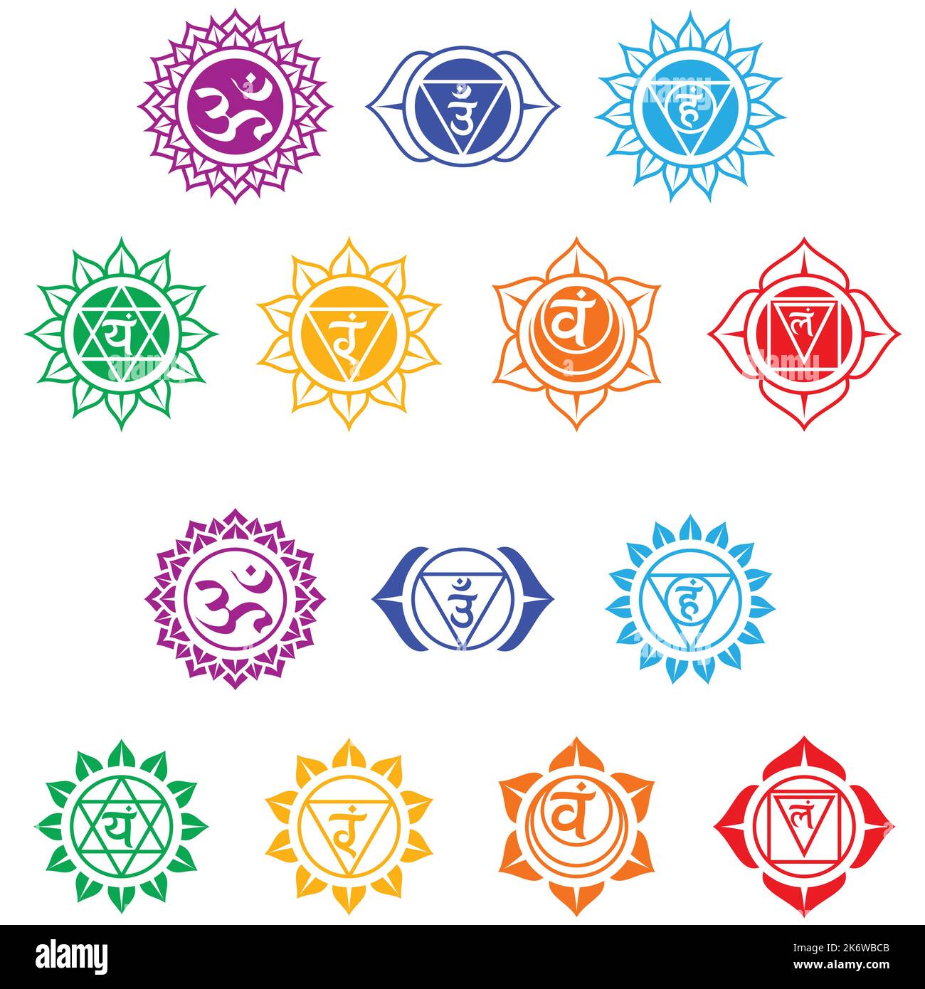 Vector design of the seven chakra energy center, a symbol of Hinduism