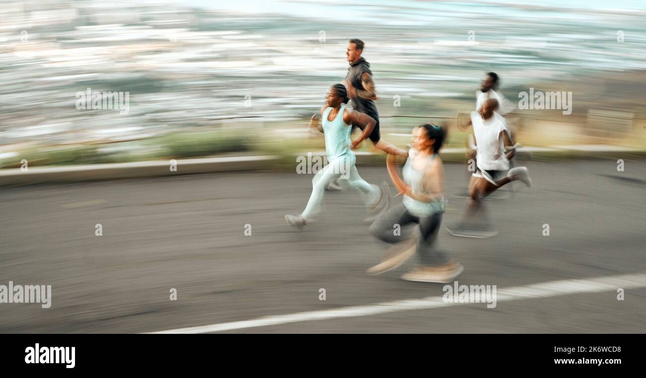 Those calves wont build themselves. a group of friends jogging together