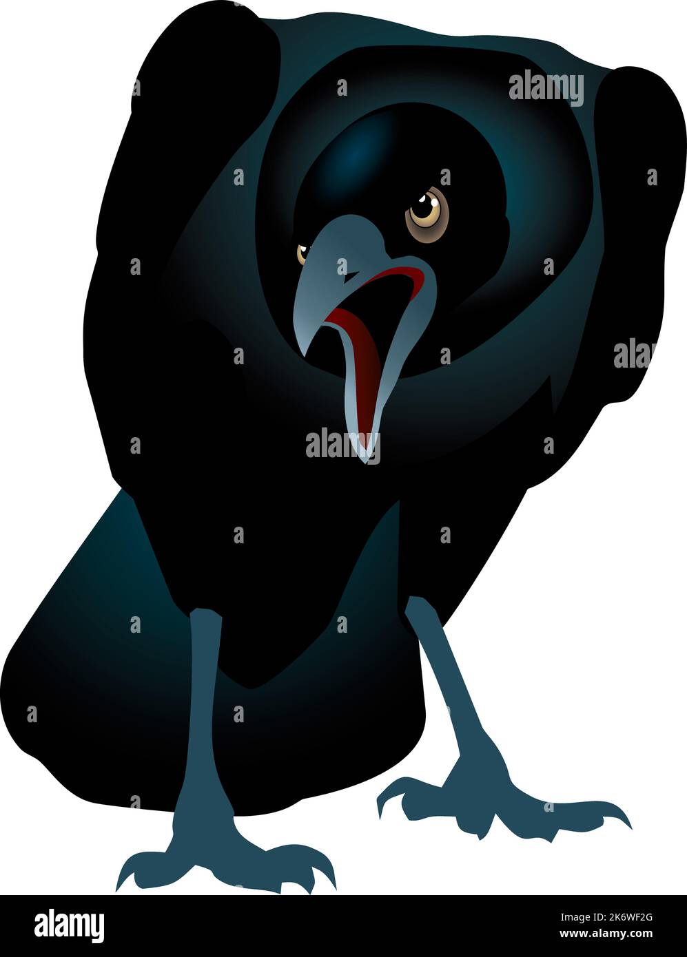 crowing black raven, vector drawing Stock Vector