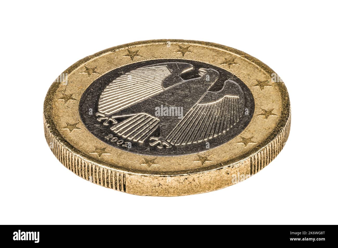 One Euro coin with the German eagle as symbol as macro image and rich in detail with high resolution, Germany Stock Photo