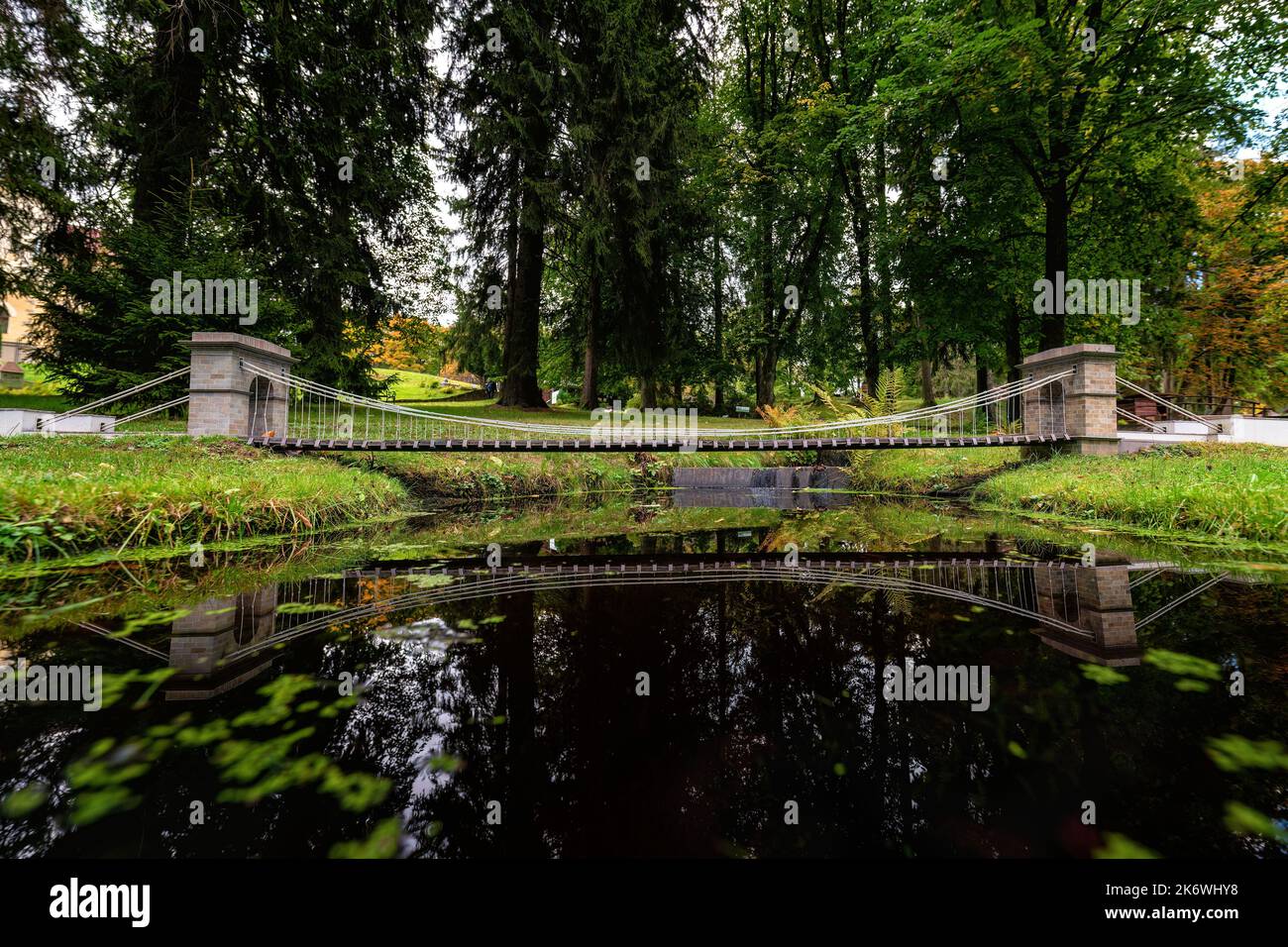 Marianske Lazne, Czech Republic - September 26, 2022: Boheminium Miniature Park - The Stádlec Bridge over the Lužnice River - Stock Image