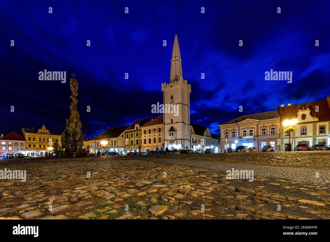 Night photography of Czech historic town of Kadaň - Czech Republic, Europe - Stock Image