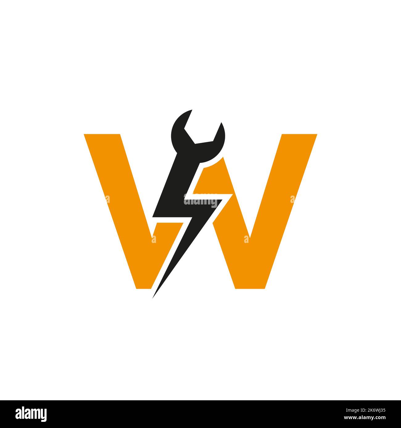 Initial Letter W Repair Wrench And Volt Power Logo Design For Repair
