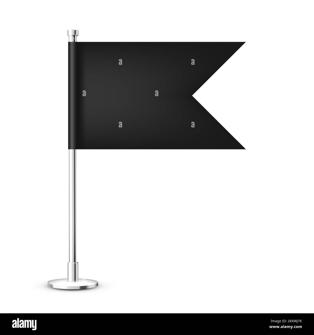 Realistic table flag on a chrome steel pole. Blank black desk flag made