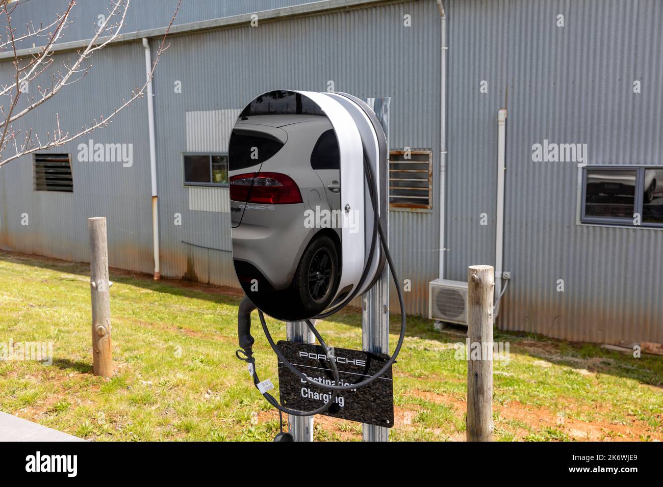 Porsche electric vehicle EV charger at Ross Hill wines in Orange NSW,Australia Stock Photo