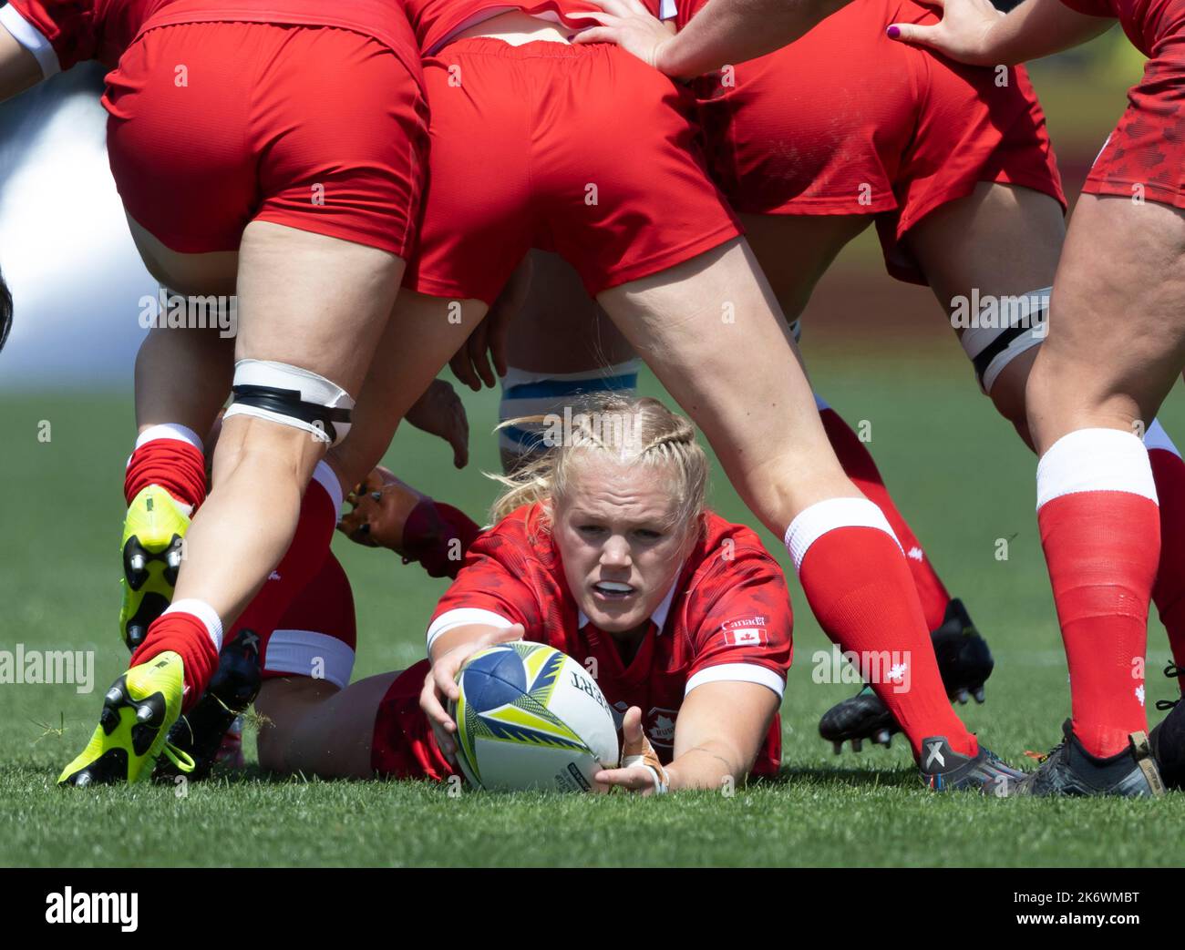 Canada's Sara Kaljuvee during the Women's Rugby World Cup pool B match at Waitakere Stadium, Auckland, New Zealand. Picture date: Sunday October 16, 2022. Stock Photo