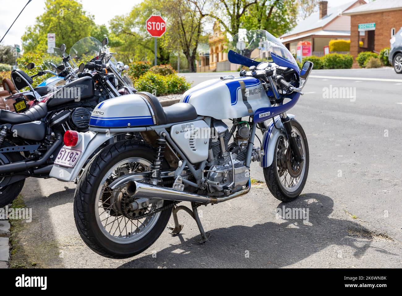 1976 Ducati 906 SC2 motorbike in silver and blue in Millthorpe,NSW,Australia Stock Photo