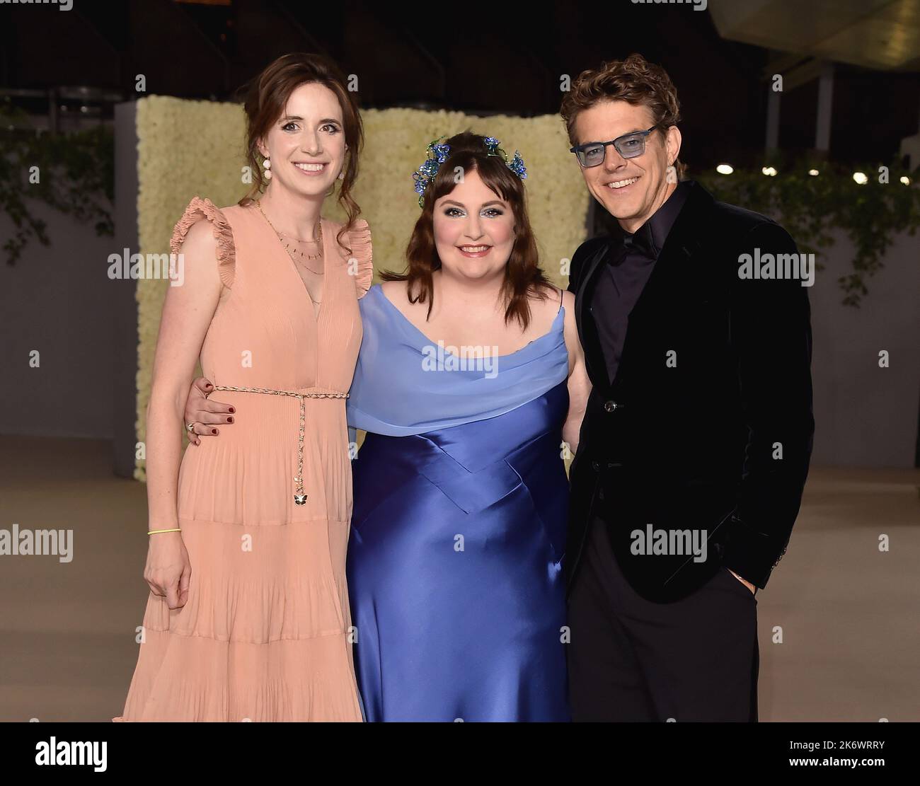 Lauren A. E. Schuker, Lena Dunham and Jason Blum walking the red carpet