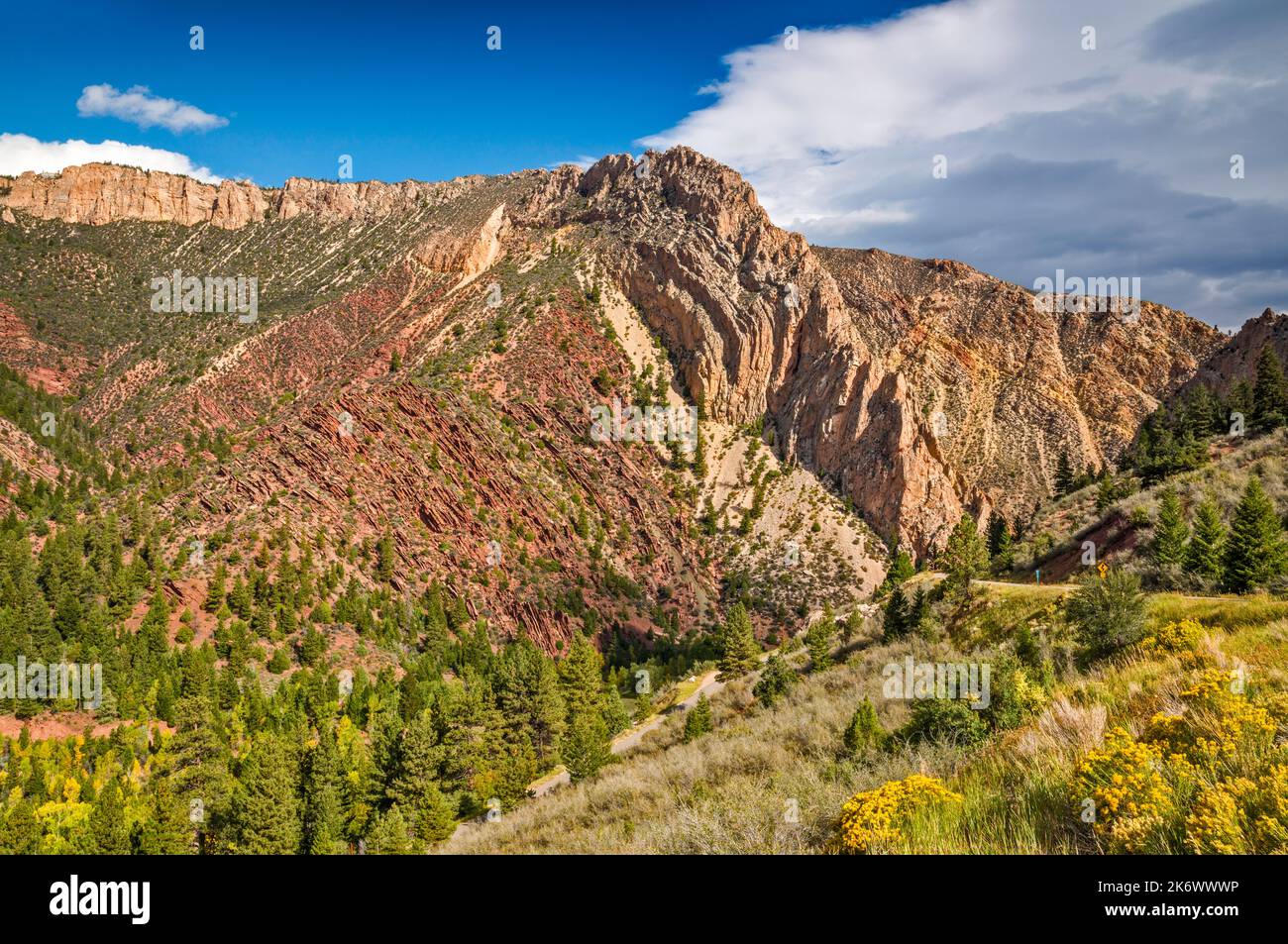 The Palisades, Madison Deseret Limestone (r), Hades Pass rocks (l), Uinta Mtn Group, Windy Ridge