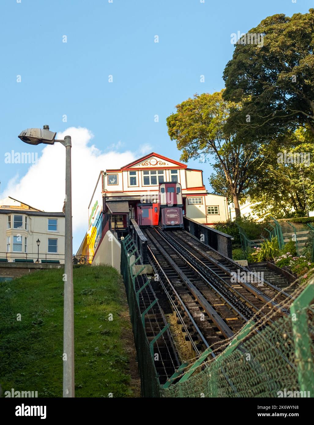 The cliff top tram or funicular to the promenade in the seaside town of