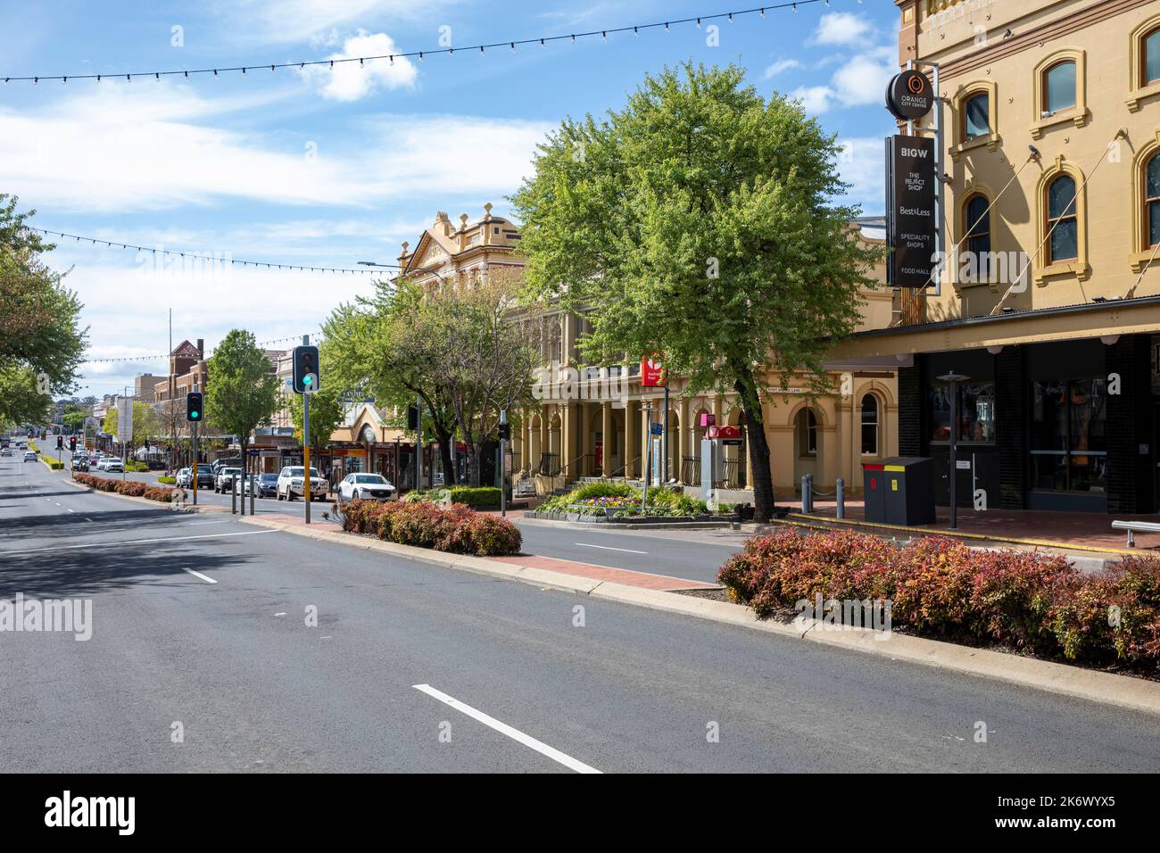Orange city centre and shops on the Mitchell highway, Orange is a regional city in the central tablelands region of New South Wales,Australia Stock Photo