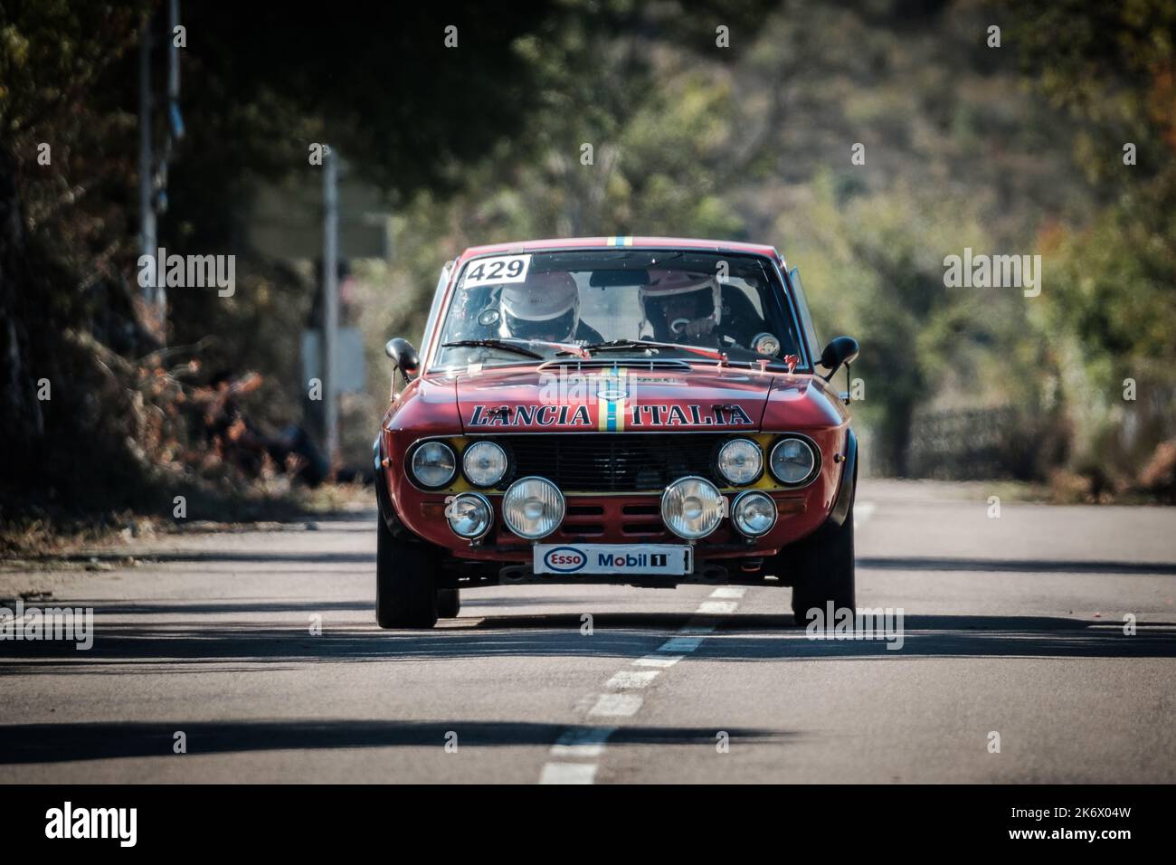 Novella, Corsica, France - 7th October 2022: Karsten Wohlenberg and Patricia Leidig compete in their Lancia Fulvia in the 2022 Tour de Corse Historiqu Stock Photo