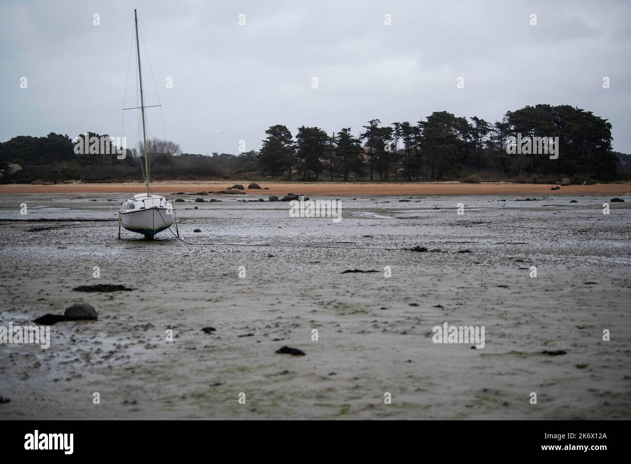An extremely low tide at la plage de Sainte-Anne in Bretagne, France Stock Photo