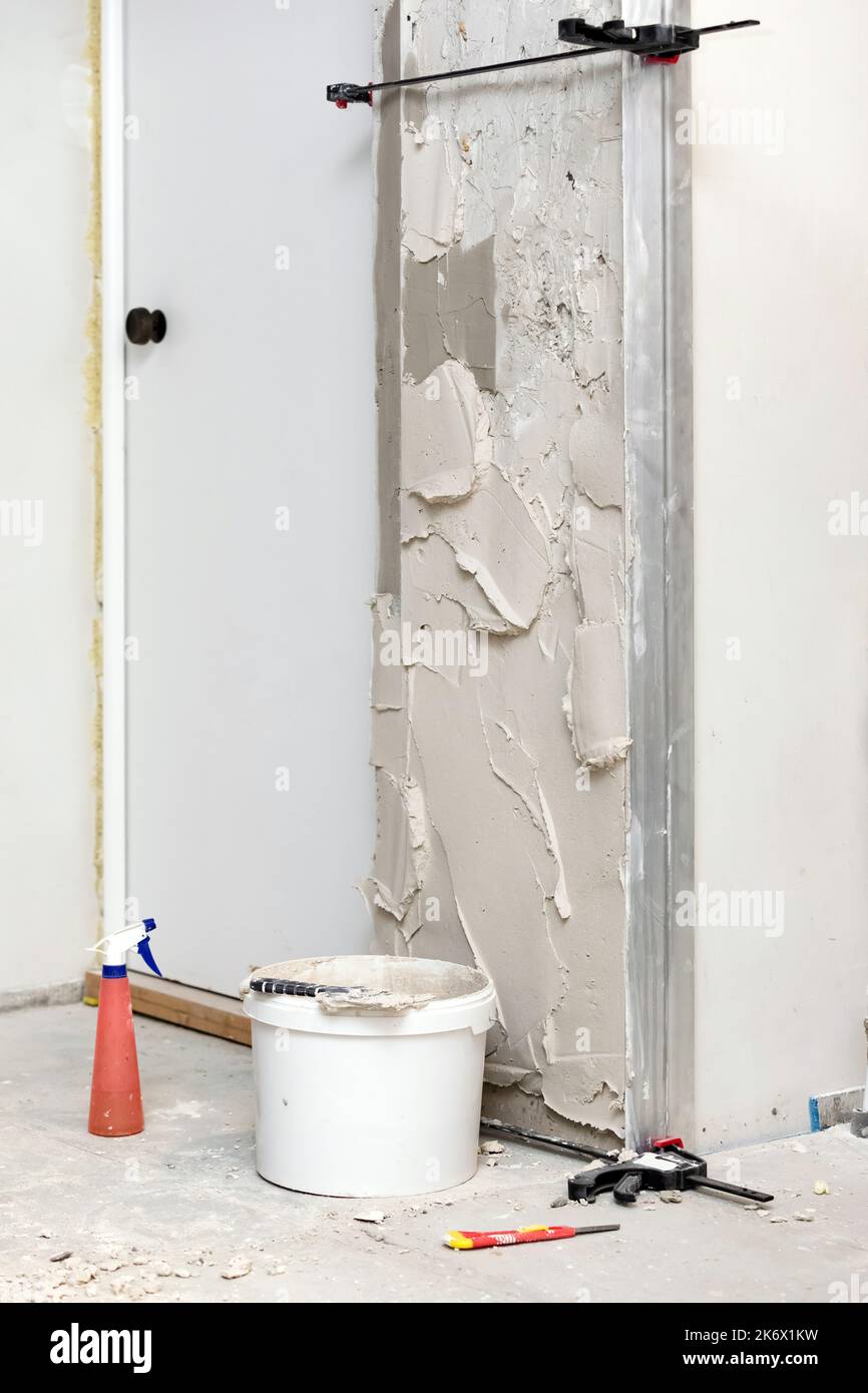 Curated visual reference: Renovating Apartments With Clay Plaster Reference: Wall With Fresh Plaster On It Home Apartment Renovation Process