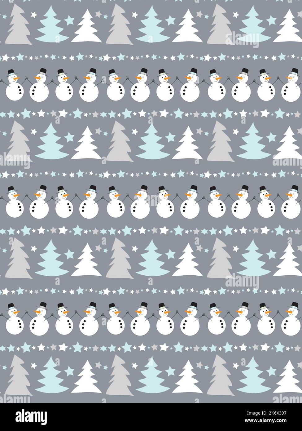 Christmas vector pattern Snowman and dancing Christmas trees Stock Vector
