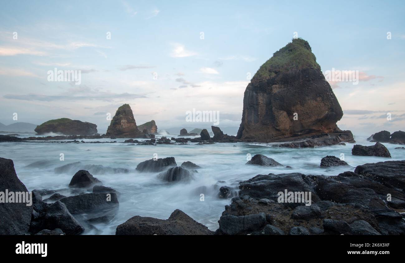 Tanjung Papuma is a white sand beach in Jember, East Java Stock Photo