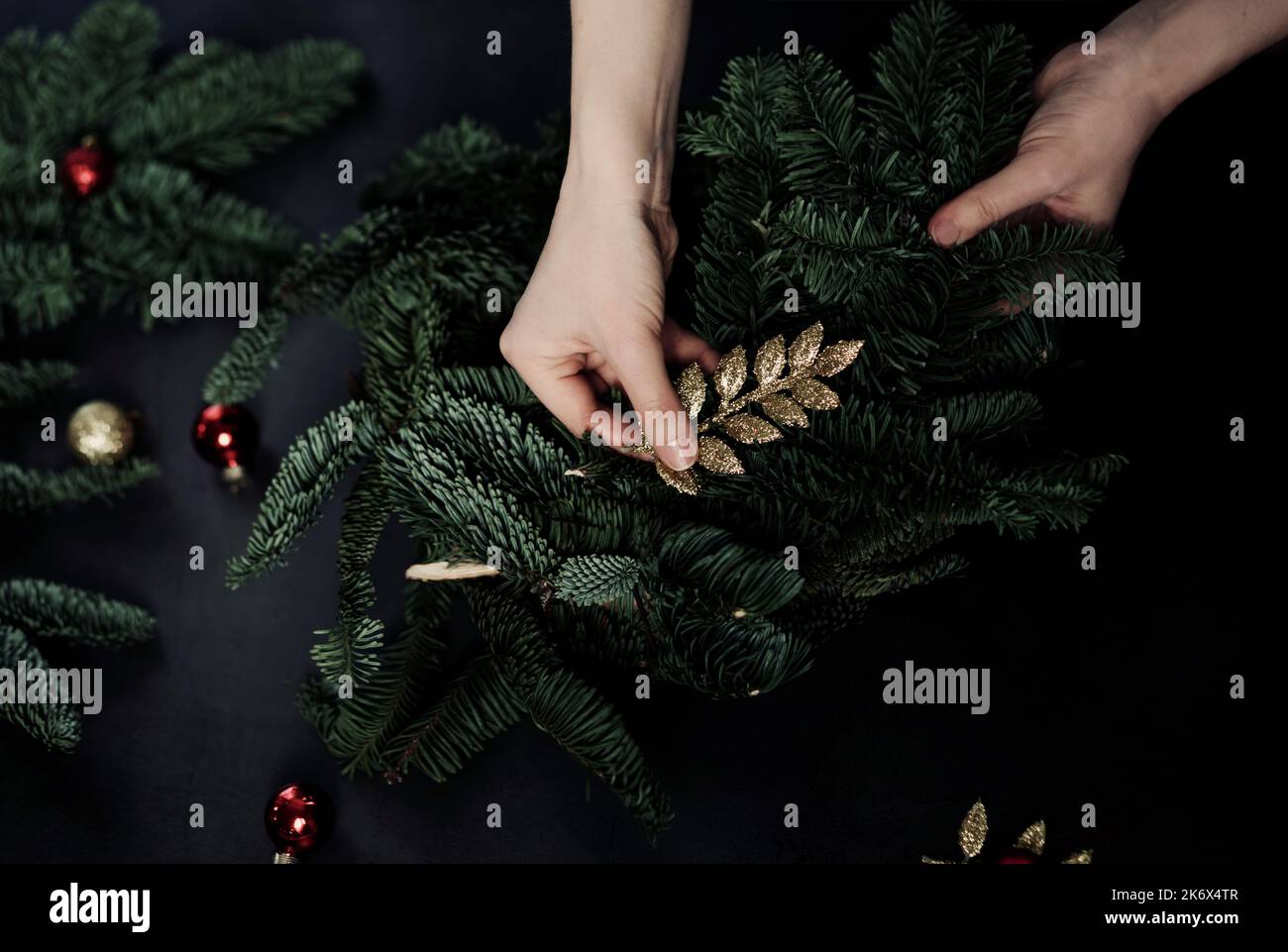 wreath making. Christmas Wreath Making Stock Photo Alamy
