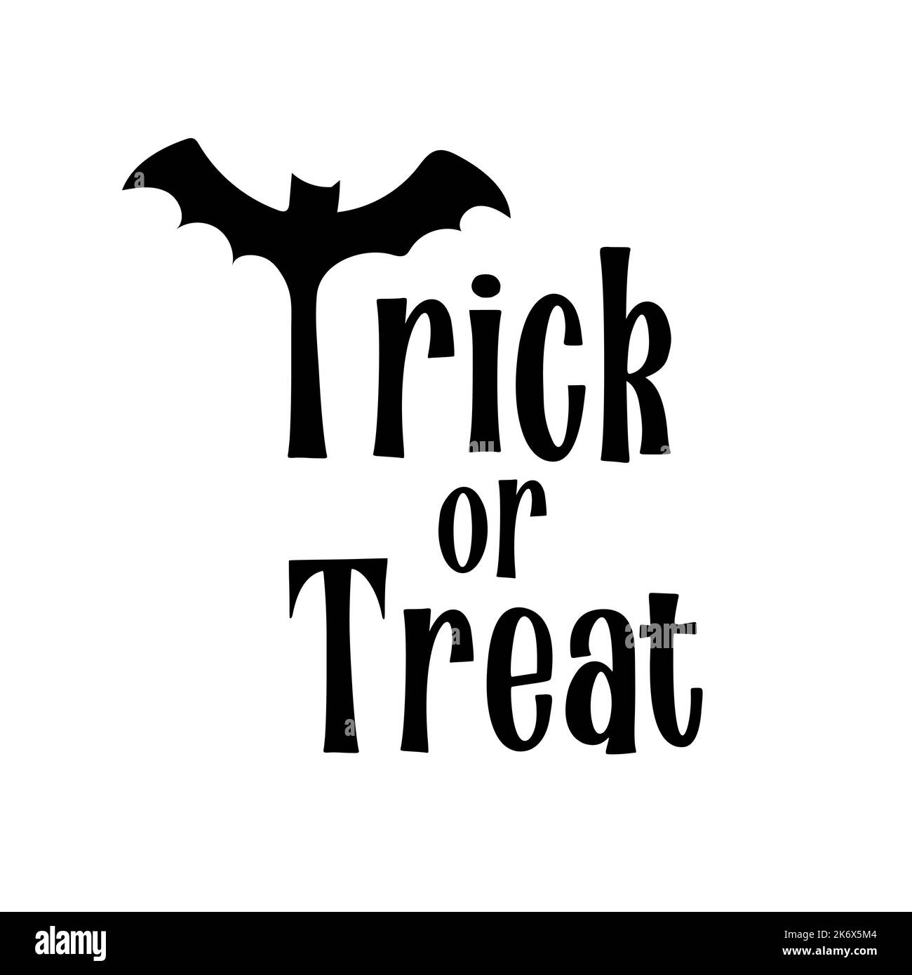 Trick or Treat Halloween lettering with bat illustration Stock Vector