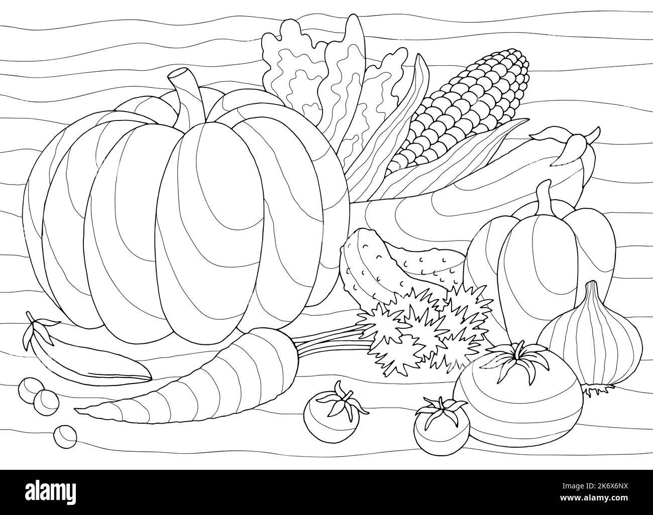 Vegetable coloring graphic black white sketch illustration vector Stock Vector