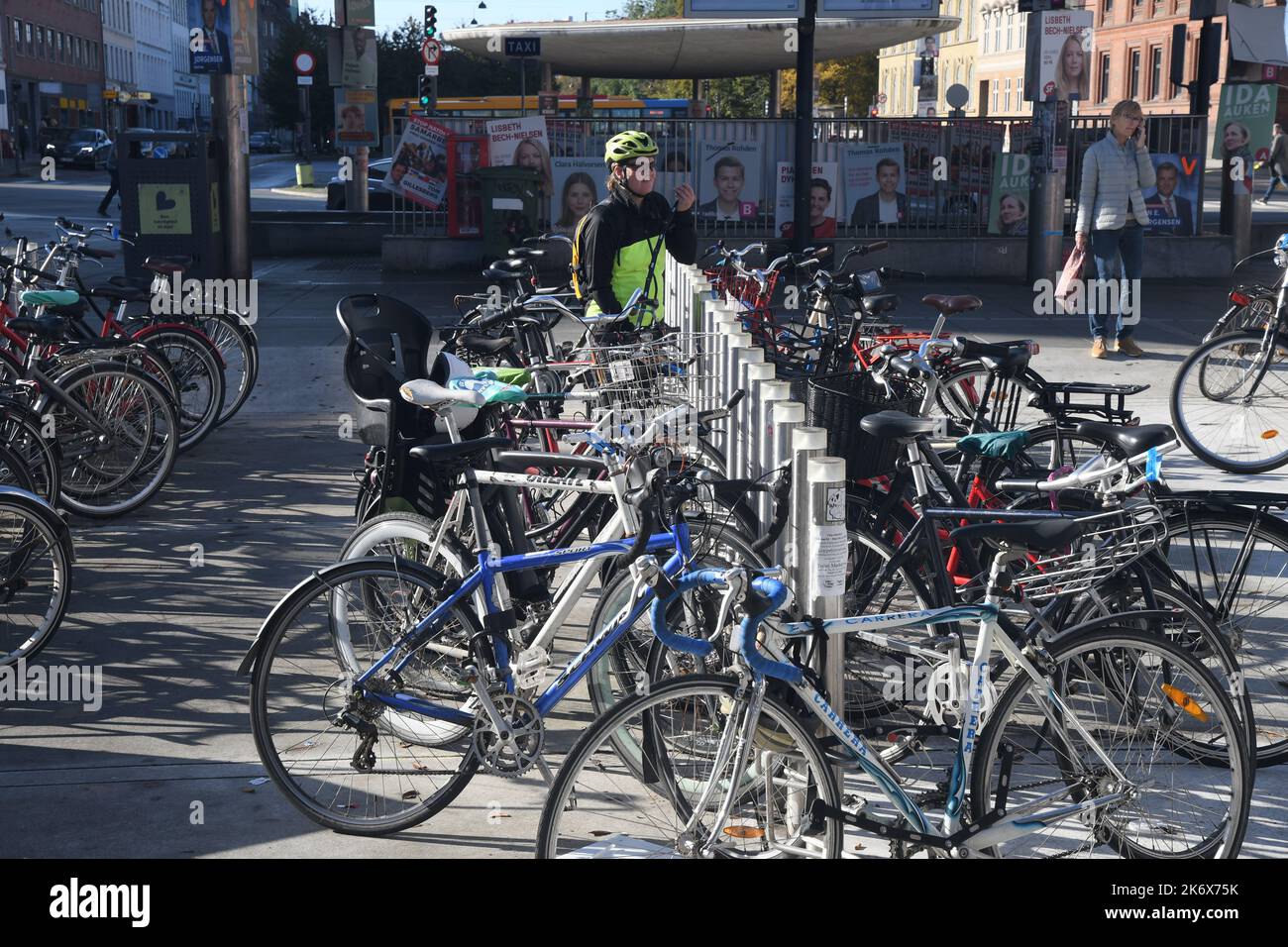 Copenhagen /Denmark/16 October 2022 / Denamrk as biker nation danes ride bicycles on job and fitness and hobby and as transport iinc apital and whole nation and danes also ride on bike lkanes and parted on bike parking place in capital.in Copenhagen.(Photo..Francis Joseph Dean/Dean Pictures. Stock Photo