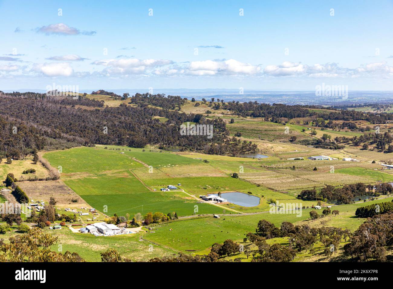 Orange New South Wales, countryside, farms,water dams around Orange viewed from pinnacle lookout towac,NSW,Australia Stock Photo
