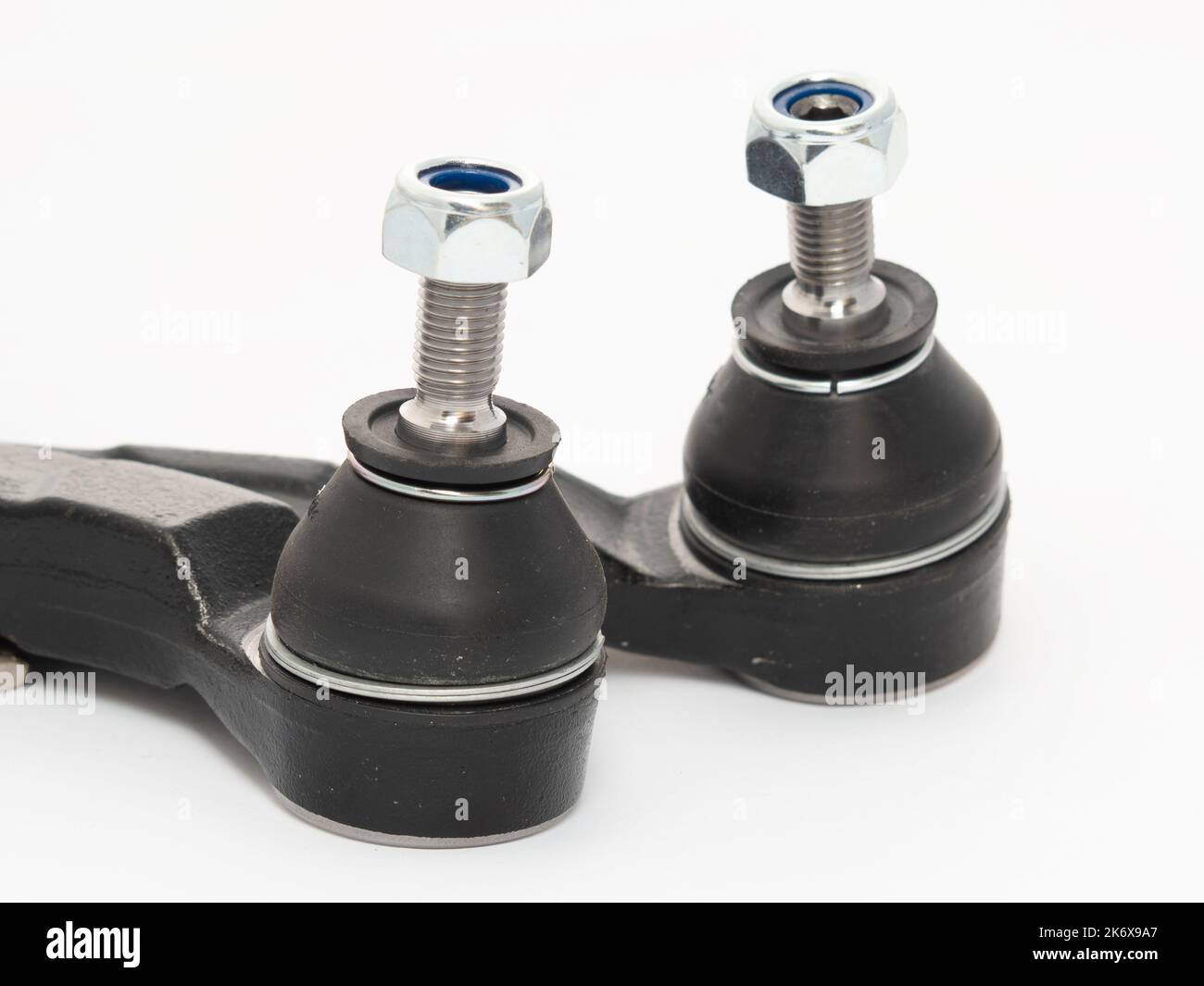 Car track rod end steering joint isolated against a white background