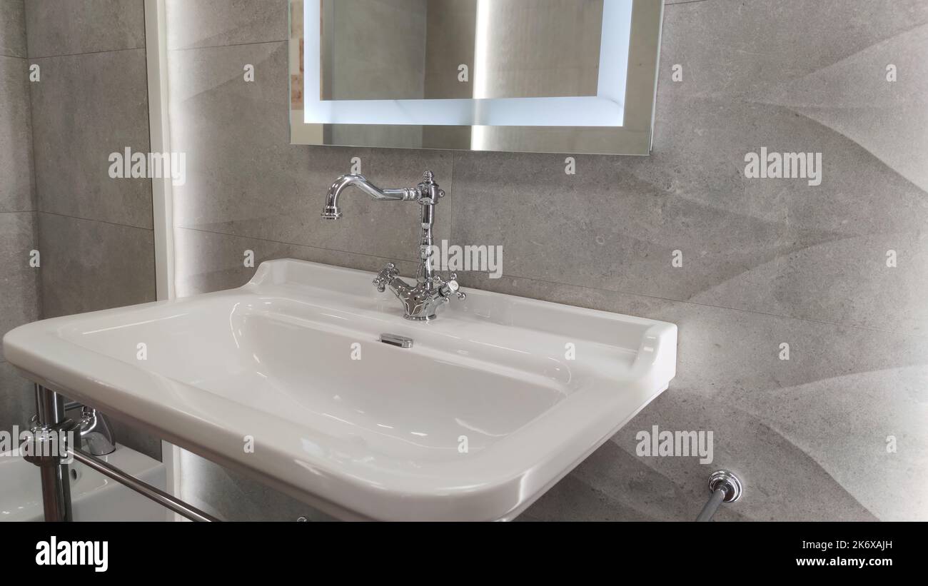 modern wash basin in the bathroom. Bathroom interior with sink and ...