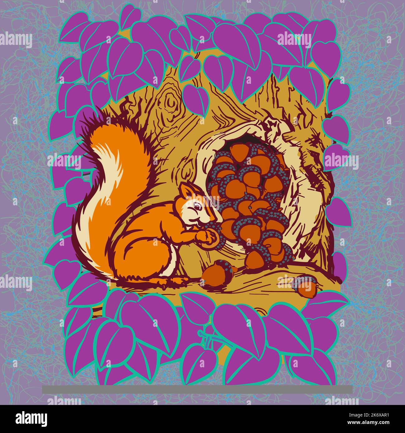 squirrel in tree storing acorn nuts Stock Vector Image & Art Alamy