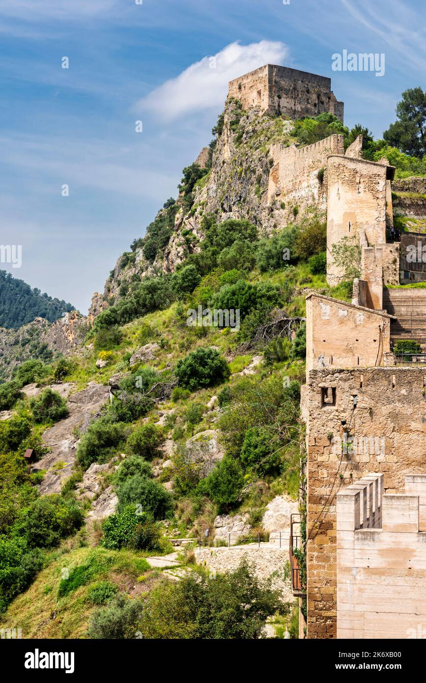 Xativa castle an hours train ride from Valencia in Spain Stock Photo