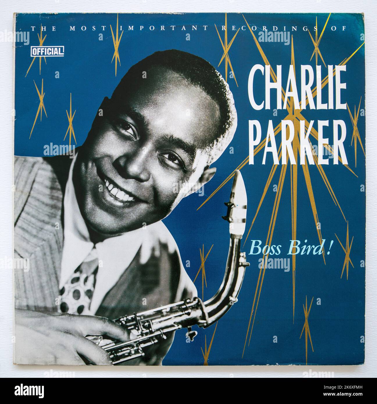 LP cover of the Boss Bird compilation album by jazz musician Charlie Parker, which was released in 1988. Stock Photo