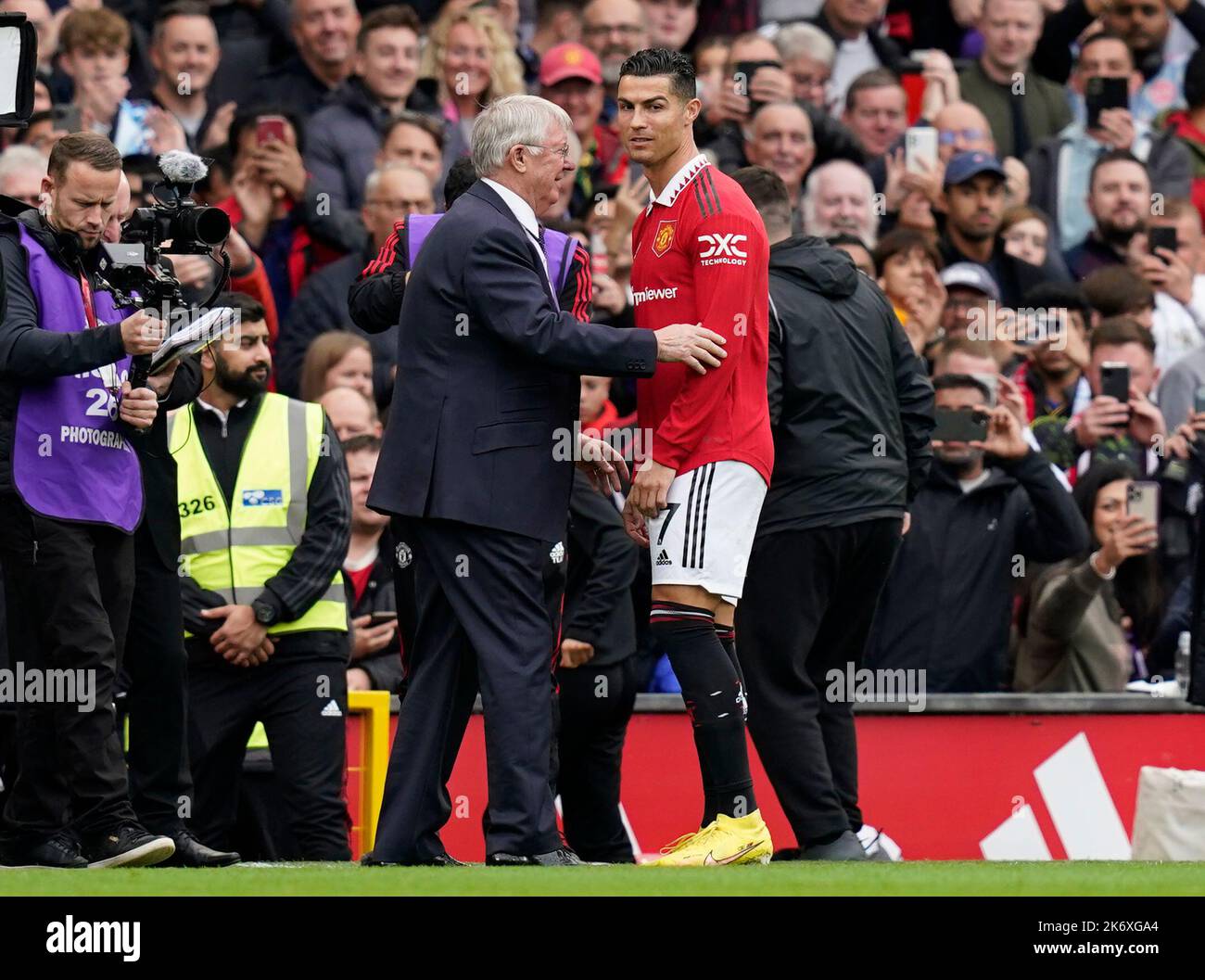 Manchester, UK. 16th Oct, 2022. Former manager Sir Alex Ferguson hugs Cristiano Ronaldo of Manchester United before the Premier League match at Old Trafford, Manchester. Picture credit should read: Andrew Yates/Sportimage Credit: Sportimage/Alamy Live News Stock Photo