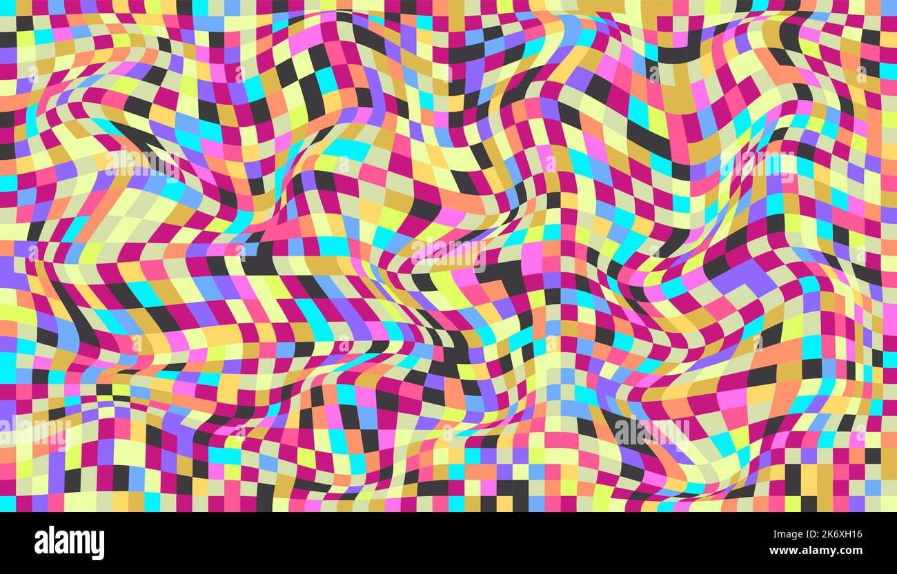 Checkered background with distorted squares. Abstract banner with ...