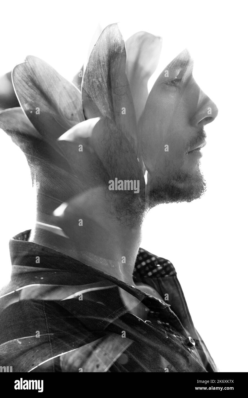 black-and-white-double-exposure-portrait-stock-photo-alamy