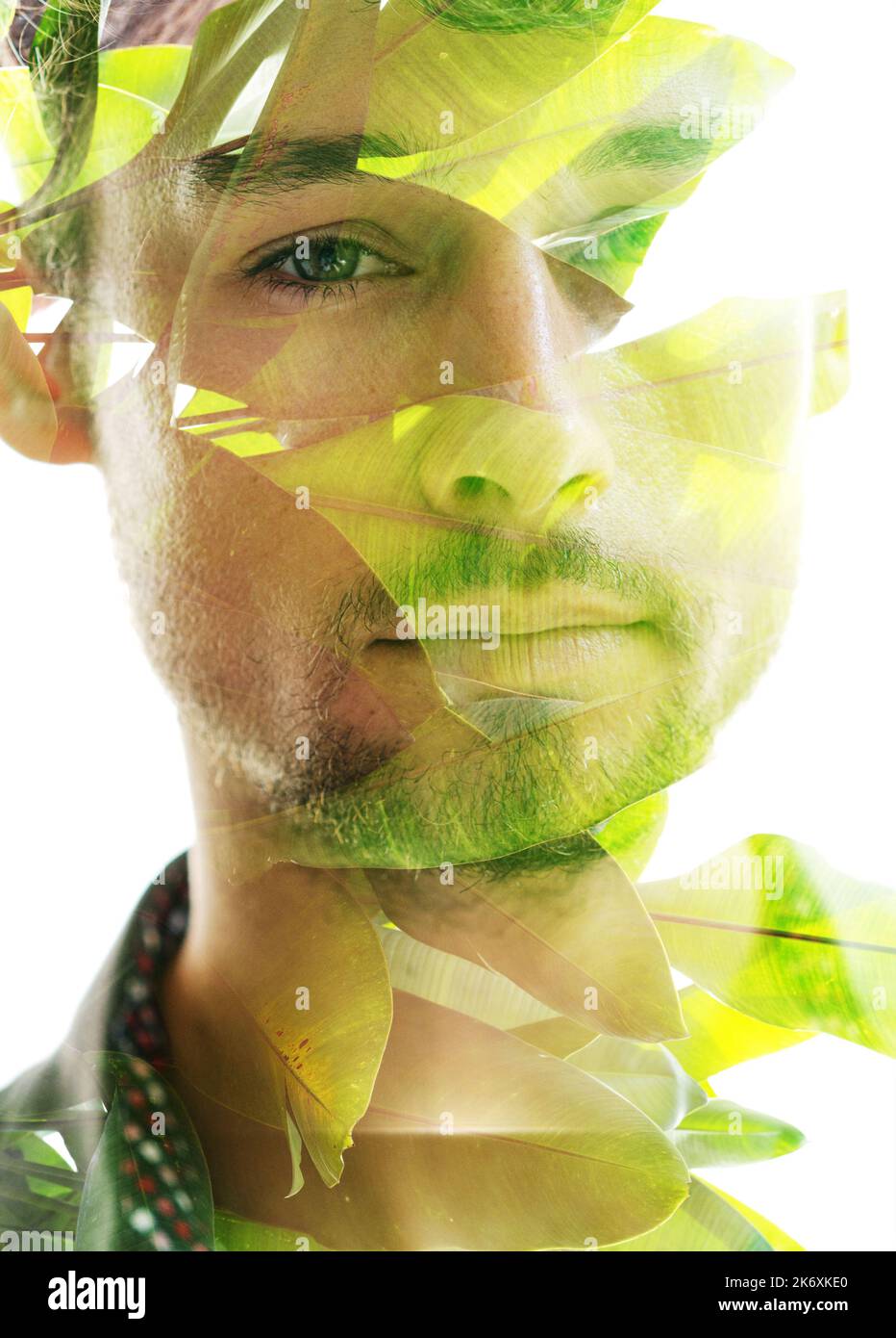 Classic double exposure portrait of a young caucasian man Stock Photo ...