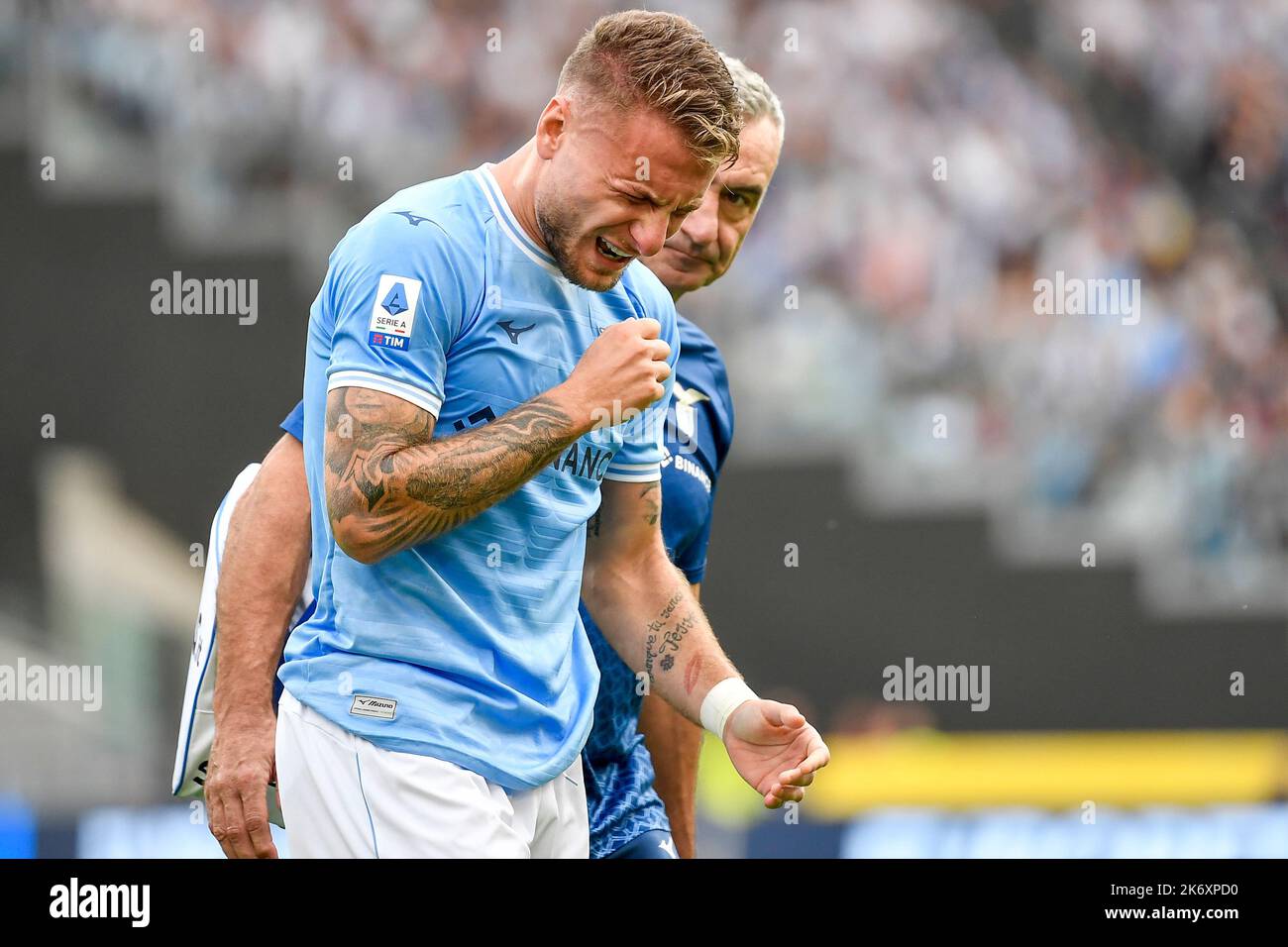 Roma, Italy. 16th Oct, 2022. Ciro Immobile of SS Lazio reacts after his injury during the Serie A football match between SS Lazio and Udinese Calcio at Olimpico stadium in Rome (Italy), October 16th, 2022. Photo Andrea Staccioli/Insidefoto Credit: Insidefoto di andrea staccioli/Alamy Live News Stock Photo