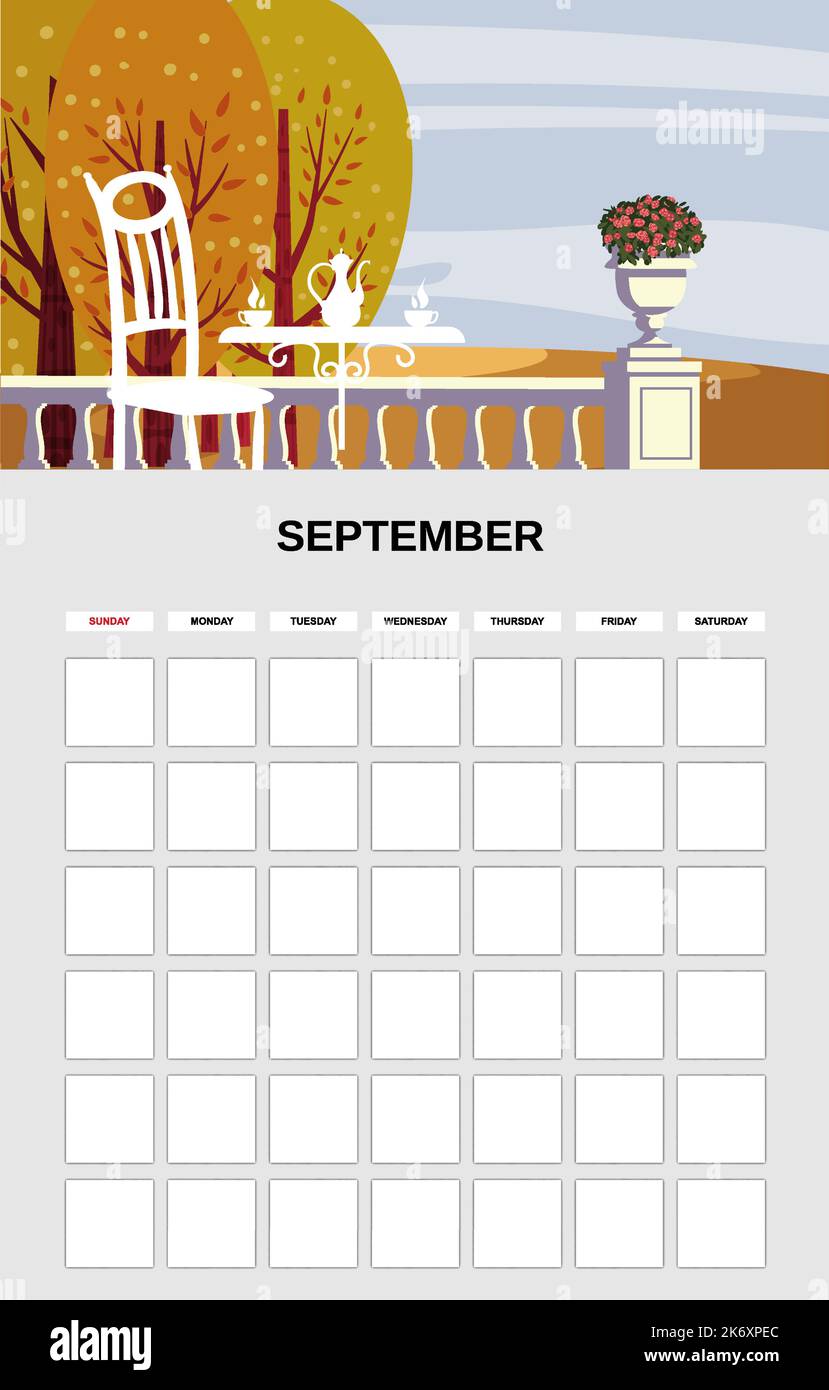 September Calendar Planner month. Minimalistic landscape natural ...